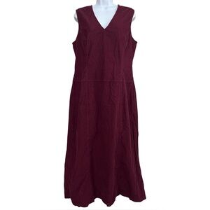 Vtg 90s‎ Eddie Bauer Corduroy Jumper Dress Sz L Burgundy Midi Cottagecore Modest